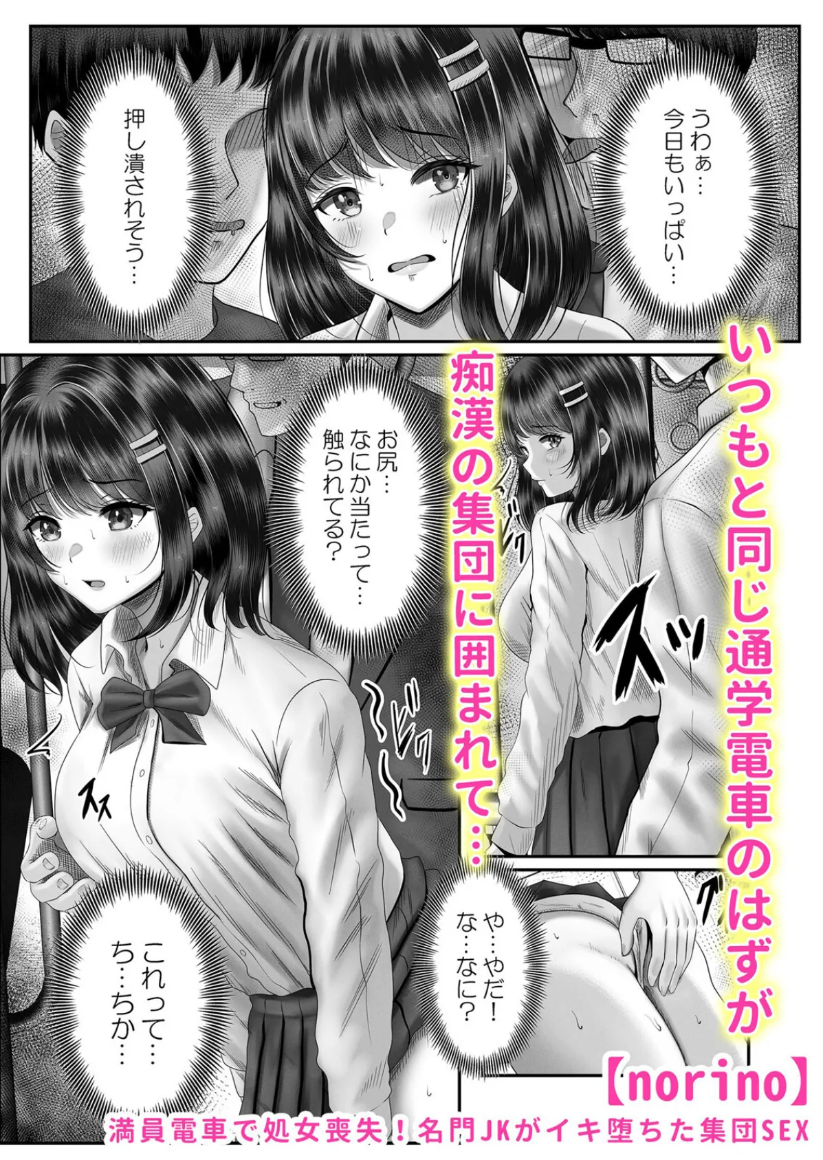 痴●のモノでイカされ続けるJK調教電車「ダメッ!こんな所で挿れないで…」 1 2ページ